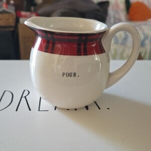 Rae Dunn Cream Ceramic Pitcher with Red Plaid Trim
